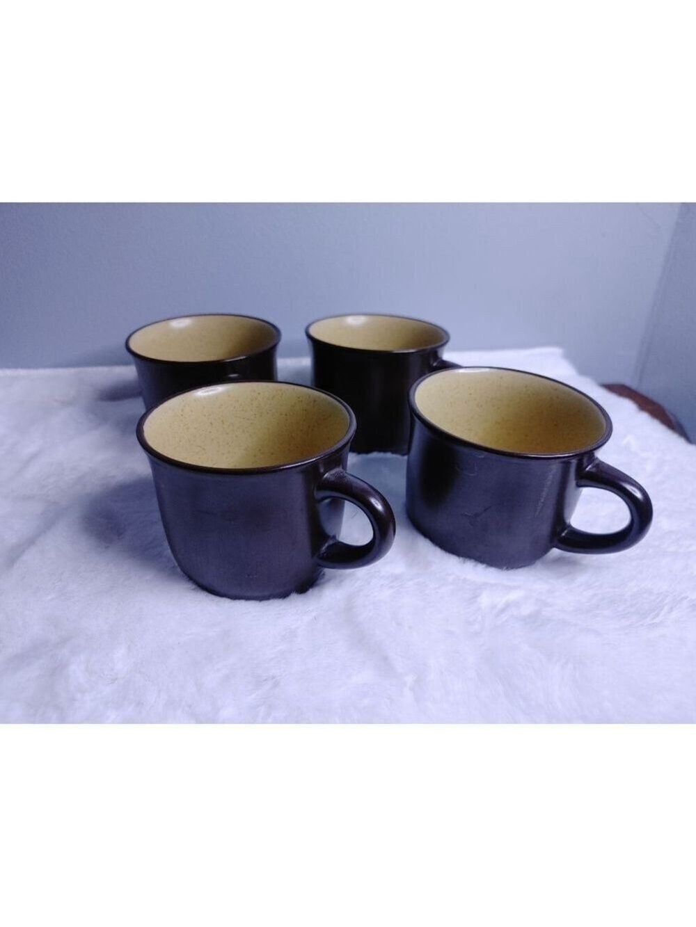 1970s Vintage Noritake Folkstone Brown/Yellow Japan Stoneware Mugs Set of 4*